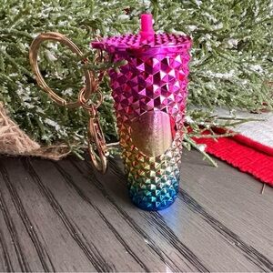 💚  Multicolored Mini Studded Tumbler Cup Keychain w Gift Bag